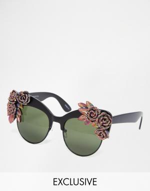 Солнцезащитные очки кошачий глаз c разноцветными розами и блестками Ra RAD + REFINED. Цвет: черный