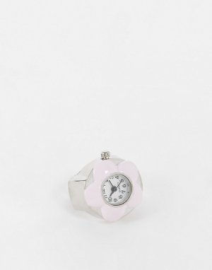 Розовые часы-кольцо с цветком -Розовый цвет DesignB London