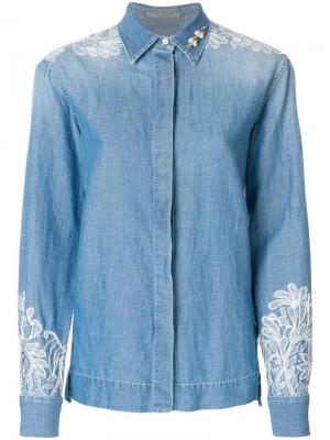 Джинсовая рубашка с вышивкой Ermanno Scervino. Цвет: синий