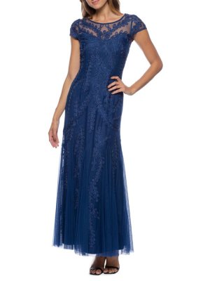 Платье русалки с короткими рукавами , темно-синий Marina