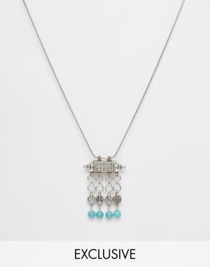 Ожерелье с монетками и бирюзой на подвеске Reclaimed Vintage. Цвет: серебряный