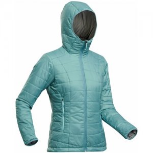 Куртка для треккинга в горах с капюшоном женский TREK 100 серо-голубая, размер: XS, цвет: Серо-Голубой FORCLAZ Х Decathlon. Цвет: голубой