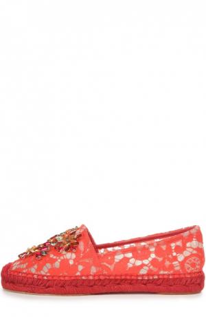 Эспадрильи из кружева Taormina с декором Dolce & Gabbana. Цвет: красный