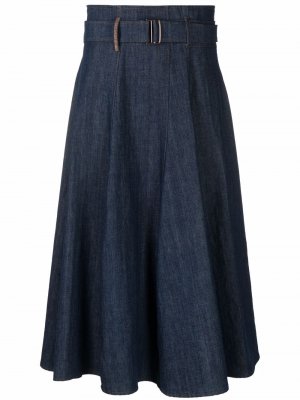Джинсовая юбка миди с завышенной талией Brunello Cucinelli. Цвет: синий