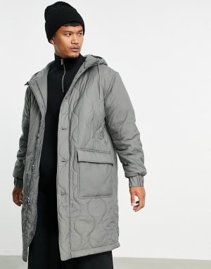Серая стеганая куртка-парка с узором в форме луковицы -Серый ASOS DESIGN