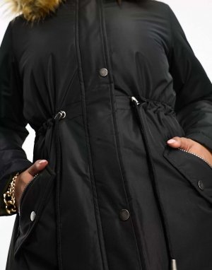 Поношенная куртка-парка Kenny 2 в 1 с капюшоном из искусственного меха черного и хаки цвета Threadbare. Цвет: черный