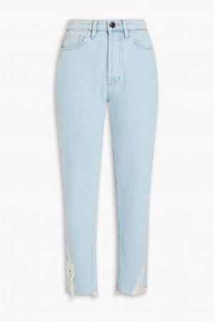 Укороченные джинсы-бойфренды с потертостями и средней посадкой., легкий деним 3x1