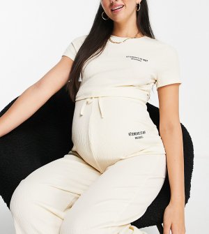 Кремовый пижамный комплект из вафельного трикотажа -Белый Missguided Maternity