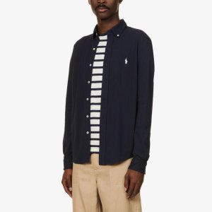 Рубашка узкого кроя из хлопка с длинными рукавами и вышитым логотипом , темно-синий Polo Ralph Lauren
