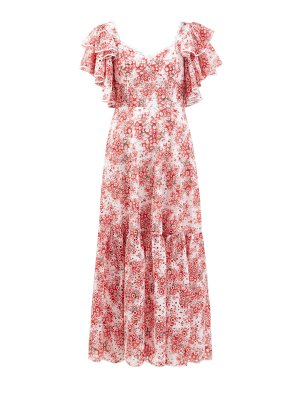 Длинное платье с цветочным мотивом и вышивкой CHARO RUIZ IBIZA. Цвет: красный