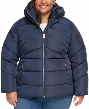 Женское пуховое пальто больших размеров с капюшоном , темно-синий Tommy Hilfiger