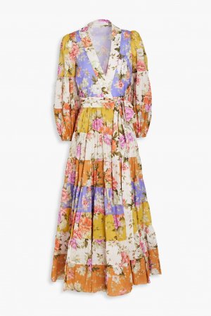 Платье Gathered Floral-print Cotton Midi Wrap, мультиколор Zimmermann