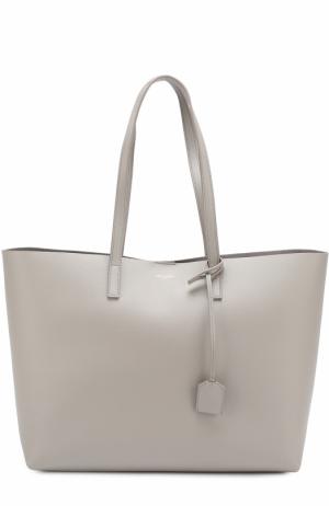 Кожаная сумка-шоппер с косметичкой Saint Laurent. Цвет: светло-серый