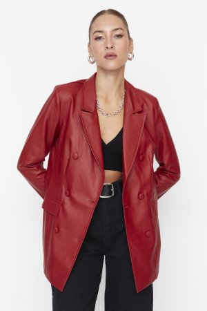 Пиджак с тканой подкладкой на застежке, бордово-красный Trendyol