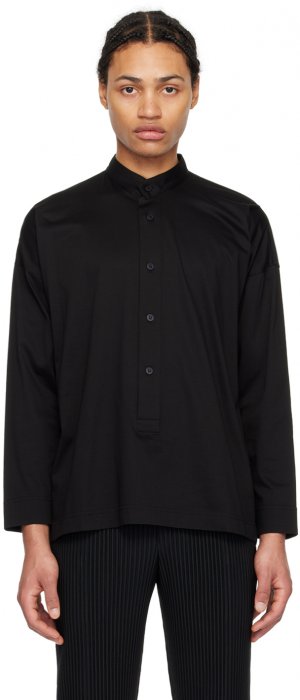 Черная рубашка с воротником-стойкой Homme Plisse Issey Miyake Plissé