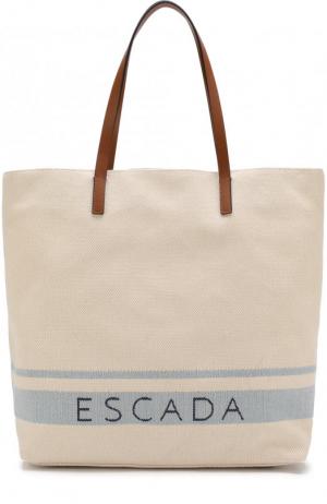 Текстильная сумка-шоппер Escada. Цвет: бежевый