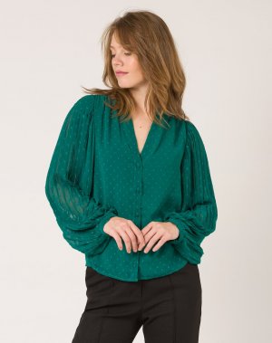 Женская блузка плюмети с длинными рукавами , темно-зеленый Naf