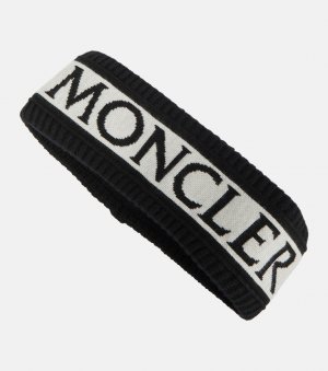 Повязка на голову из хлопка и шерсти с логотипом , черный Moncler