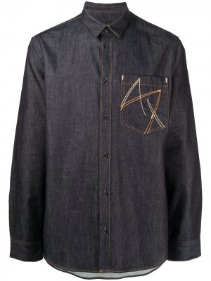 Джинсовая рубашка с декоративной строчкой Armani Exchange. Цвет: синий