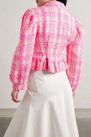 LOVESHACKFANCY Укороченный твидовый пиджак в клетку Braelynn из смесовой шерсти, розовый