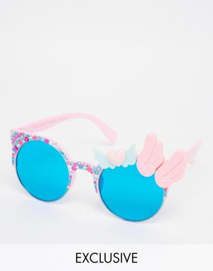 Квадратные солнцезащитные очки с сердцем и крыльями Spangled. Цвет: розовый