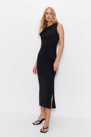 Асимметричное платье миди с высоким разрезом , черный Warehouse