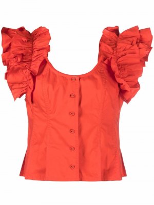 Блузка с оборками на рукавах Ulla Johnson. Цвет: оранжевый
