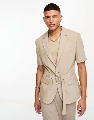 Светло-коричневый пиджак с поясом и короткими рукавами ASOS DESIGN