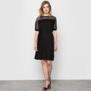 Платье с короткими рукавами, кружевной верх R édition. Цвет: черный