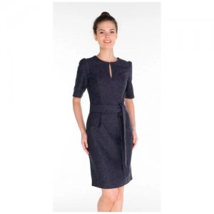 Прямое платье из шерсти с поясом на талии и коротким рукавом D72011/ Серый 42 La Vida Rica. Цвет: фиолетовый