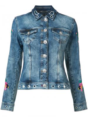 Джинсовая куртка с цветочной вышивкой Philipp Plein. Цвет: синий
