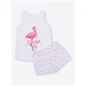 753741996 Комплект: Майка, шорты Flamingo, , размер 152, цвет Белый Liza Volkova. Цвет: белый/розовый