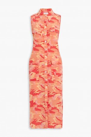 Платье-рубашка миди Parkin из стираного шелка с камуфляжным принтом, коралловый Equipment