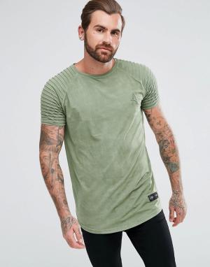 Обтягивающая футболка цвета хаки из искусственной замши Aces Couture. Цвет: зеленый