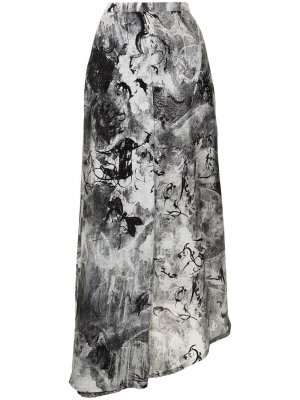 Юбка миди с абстрактным принтом Yohji Yamamoto. Цвет: черный