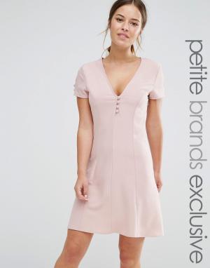 Короткое приталенное платье на пуговицах с короткими рукавами Alter Pe Petite. Цвет: розовый