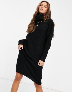 Черное платье-джемпер в стиле oversized с высоким воротником -Черный цвет QED London