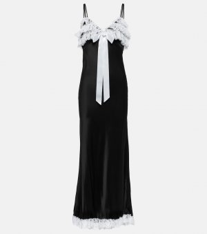 Шелковое платье макси с кружевной отделкой, черный Rodarte