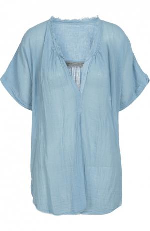 Блуза свободного кроя с V-образным вырезом и коротким рукавом Raquel Allegra. Цвет: голубой