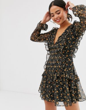 Платье мини с цветочным принтом -Черный Stevie May