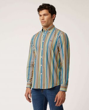 Мужская хлопковая рубашка стандартного кроя в разноцветную полоску Harmont&Blaine, светло-синий HARMONT&BLAINE