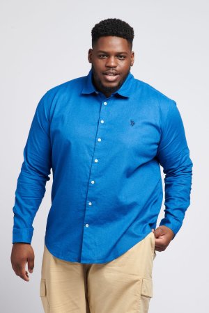 Свободная рубашка с длинными рукавами из смесового льна , синий U.S. Polo Assn