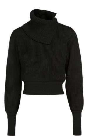 Шерстяной свитер фактурной вязки с асимметричным воротником Alaia. Цвет: черный