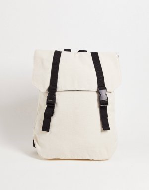 Рюкзак DESIGN из плотной парусины цвета экрю с двойным ремешком и черной деталью Asos