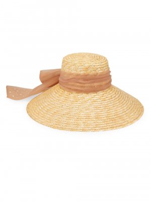 Соломенная шляпа Mirabel с отделкой из искусственного жемчуга и ленты Eugenia Kim