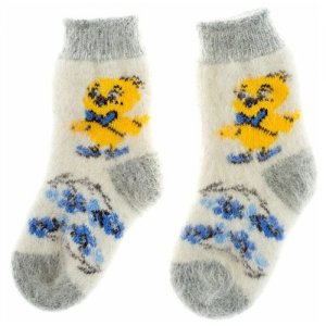Шерстяные носки детские, вязаные, для девочки, из козьей шерсти, зимние, теплые, мальчика, размер 29-26 Снежно. Цвет: белый/желтый