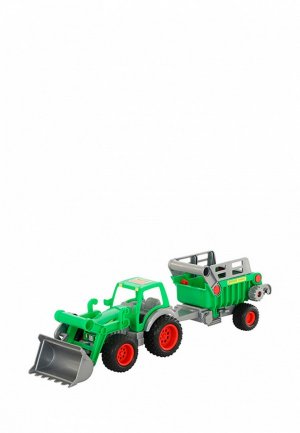 Игрушка Wader Фермер-техник, трактор-погрузчик с полуприцепом №2 (в коробке). Цвет: зеленый