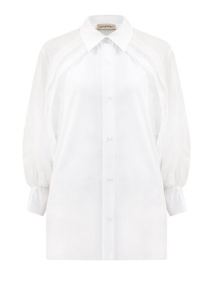 Хлопковая рубашка с полупрозрачными вставками и объемными рукавами GENTRYPORTOFINO. Цвет: белый