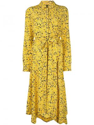 Платье-рубашка с цветочным принтом и поясом Cédric Charlier. Цвет: желтый