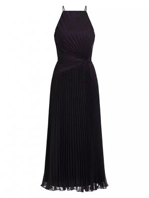 Плиссированное платье миди с лямкой Serenity , черный Halston